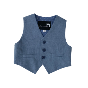 Babyweste blau mit 2 Leistentaschen und 3 Knöpfe vorne