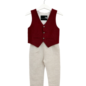 Leinenset rot/ beige meliert Gr. 86/92