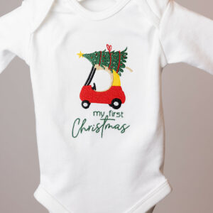 Babybody "my first Christmas" mit Einkaufsauto und Weihnachtsbaum