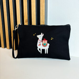 Tasche mit Reißverschluss/ Federpenal mit Alpaka Stickerei in der Farbe schwarz