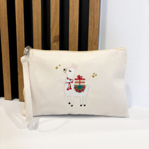 Tasche mit Reißverschluss/ Federpenal mit Alpaka Stickerei in der Farbe natur