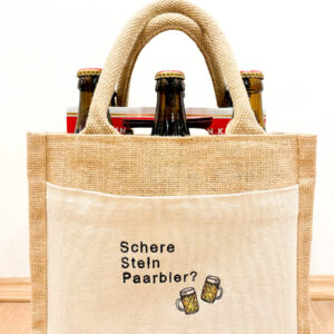 Geschenketasche/ Bier-Tragetasche mit Spruch "Schere, Stein, Paarbier?"