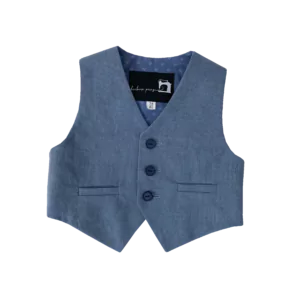 Babyweste blau mit 2 Leistentaschen und 3 Knöpfe vorne