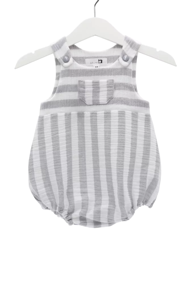 Babystrampler neutral grau weiß gestreift