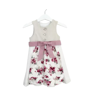 Babydirndl beige-creme mit geblümter Schürze