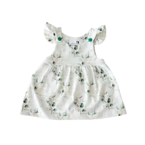 Babykleid mit Flügerl an den Schultern, gemustert mit Eucalyptus