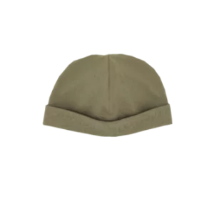 Babyhaube aus Jersey mit Stulpe in der Farbe Khaki
