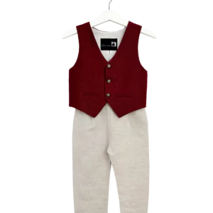 Leinenset rot/ beige meliert Gr. 86/92