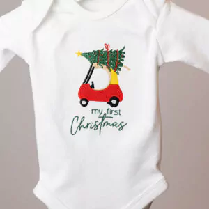 Babybody "my first Christmas" mit Einkaufsauto und Weihnachtsbaum