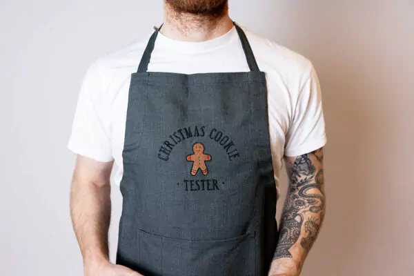 Kochschürze aus Leinen mit Bestickung "Christmas Cookie Tester"