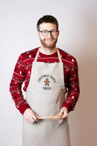 Kochschürze aus Leinen mit Bestickung "Christmas Cookie Baker"
