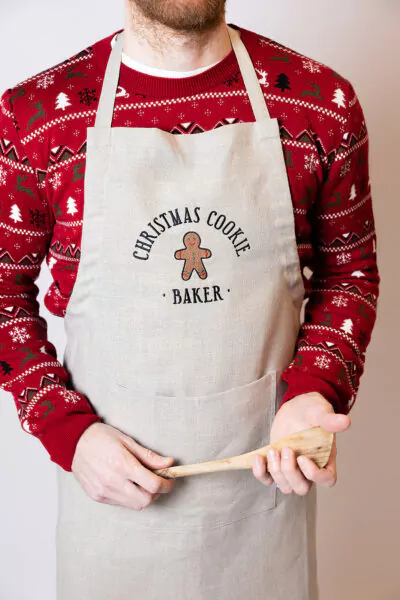 Kochschürze aus Leinen mit Bestickung "Christmas Cookie Baker"
