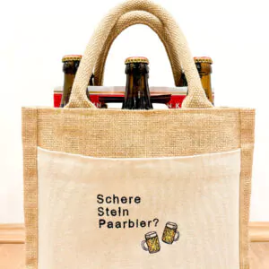 Geschenketasche/ Bier-Tragetasche mit Spruch "Schere, Stein, Paarbier?"