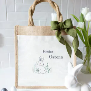 Osterhase-Geschenketasche aus Jute "Frohe Ostern"